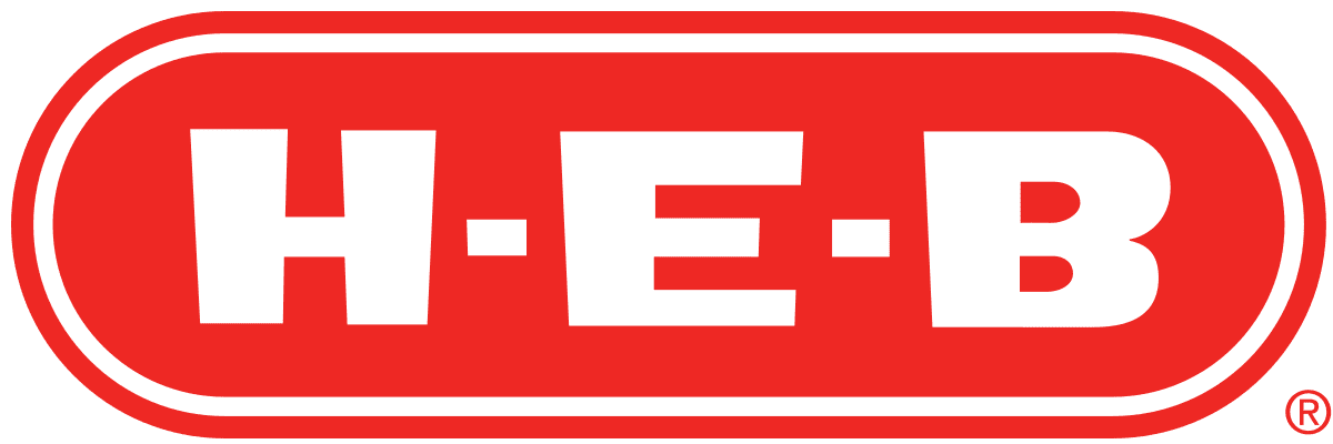 H-E-B logo with white text on a red background