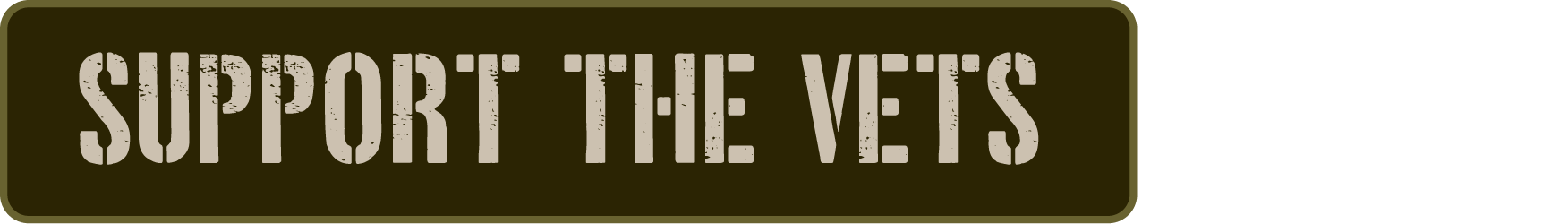 Olive green rectangle with distressed text reading 'SUPPORT THE VETS' in beige lettering.