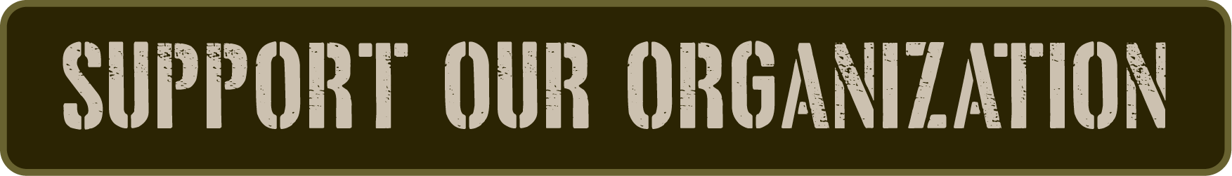 Sign with text 'Support Our Organization' in a stencil-style font on a dark background.