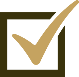Brown check mark inside a black square
