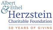 Logo of the Albert and Ethel Herzstein Charitable Foundation celebrating 50 years of giving.